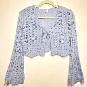 ART CLASS Light Blue Open Knit Tie-Front Cardigan Size M